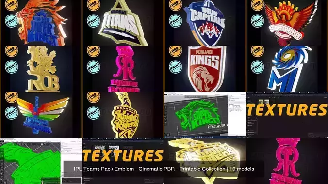 IPL Teams Pack Emblem - Cinematic PBR - Printable Collection