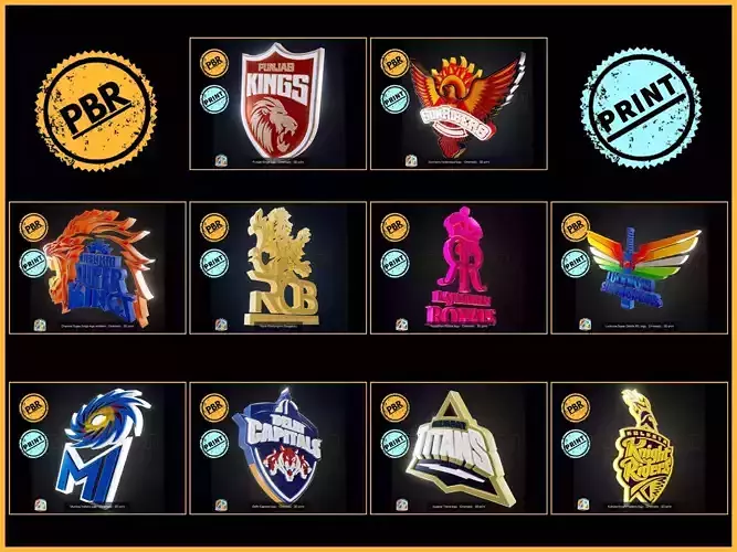 IPL Teams Pack Emblem - Cinematic PBR - Printable Collection