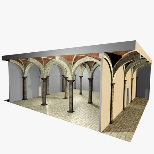 Vaulting 2-4  Romanic  750cm spaced   thin arches and thin curbs Low-poly 3D model