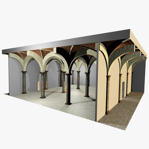 Vaulting 2-5  Romanic  750cm spaced  thick arches and thin curbs Low-poly 3D model