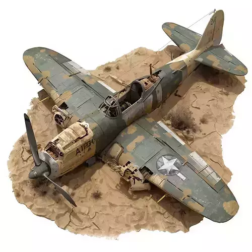 Top-Down Crashed WWII Fighter Plane 3D Model