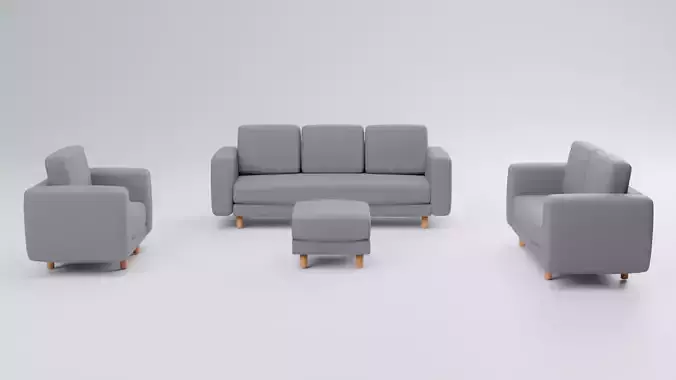Modern Medium Poly Sofa Set - Fabric and Wood