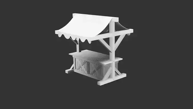 Medieval Wooden Market Stall for 3D print