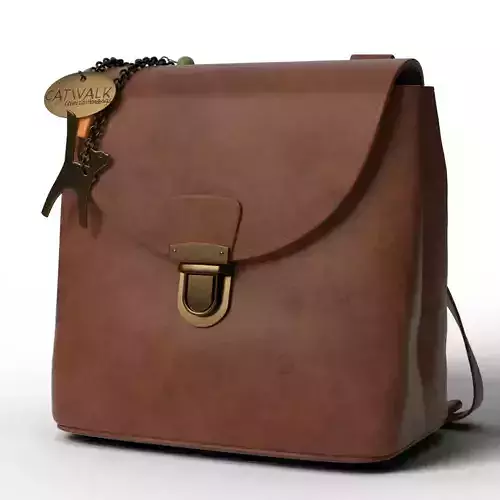 Catwalk Collection Vintage Leather Look Rucksack Cat Charm Bag
