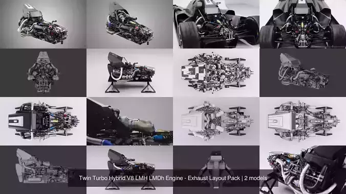 Twin Turbo Hybrid V8 LMH LMDh Engine - Exhaust Layout Pack
