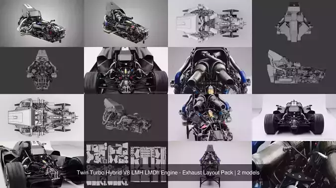Twin Turbo Hybrid V8 LMH LMDh Engine - Exhaust Layout Pack