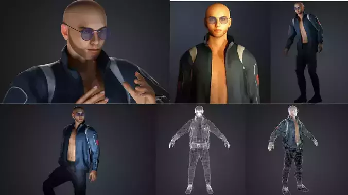 Realistic Male Character Rigged Game Ready Jacket and Glasses