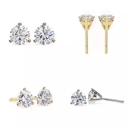 Round Diamond Stud Earrings CAD 3DM STL Jewelery Model
