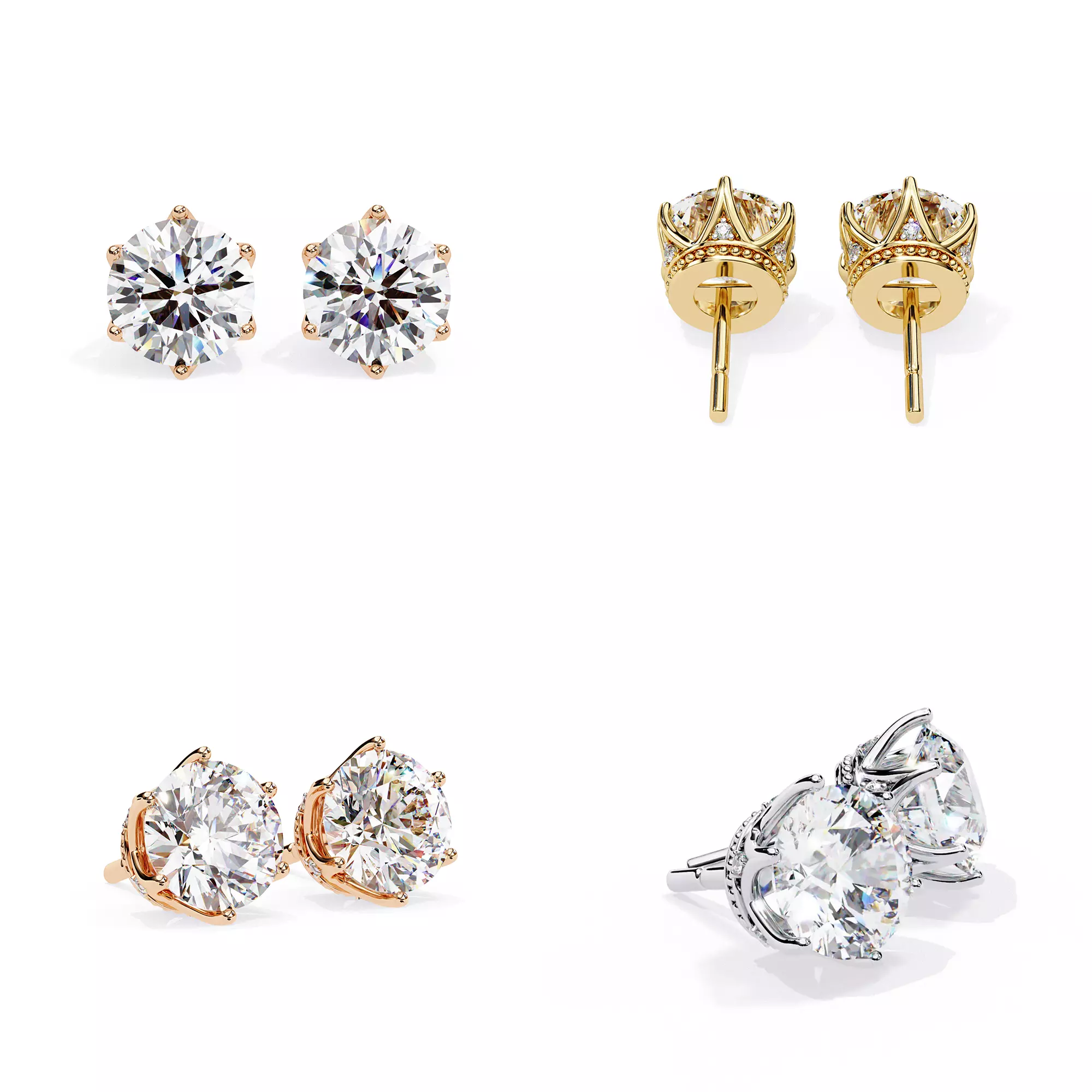 Round 6-Prong Diamond Stud Earrings CAD 3DM STL Files 3D print model