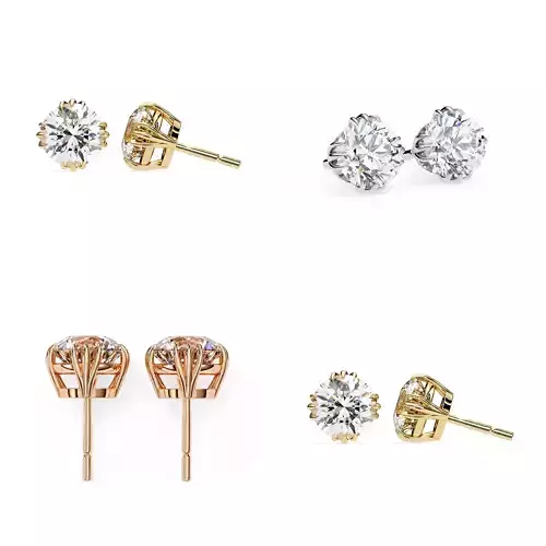 Round Crown Basket Diamond Stud Earrings CAD 3DM STL Model