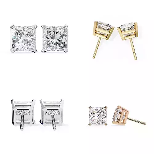 Princess-Cut Basket Stud Earrings CAD Model 3DM STL