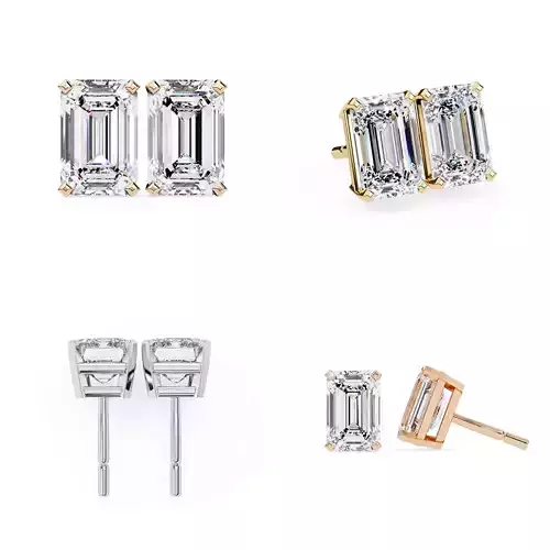 Emerald-Cut Solitaire Stud Earrings CAD Model 3DM STL