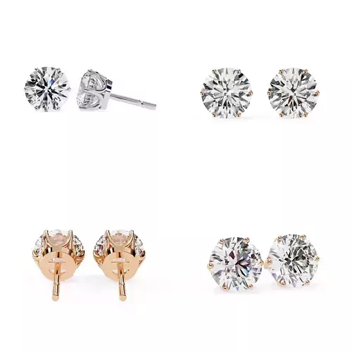 Round Solitaire Stud Earrings CAD Model 3DM STL