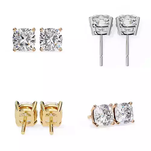 Cushion Cut Solitaire Stud Earrings CAD Model 3DM STL