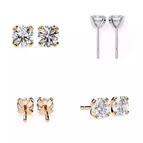 Round Cut 4-Prong Solitaire Stud Earrings CAD Model 3DM STL