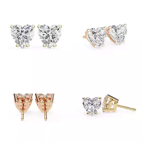 Heart Cut 3-Prong Solitaire Stud Earrings CAD Model 3DM STL