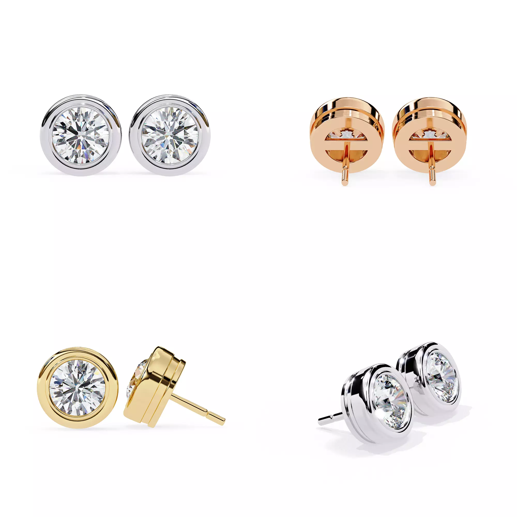 Bezel Set Round Solitaire Stud Earrings CAD Model 3DM STL 3D print model
