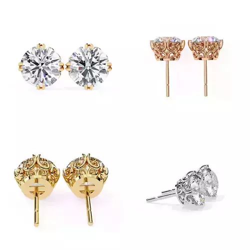 Vintage Filigree Round Stud Earrings CAD Model 3DM STL  