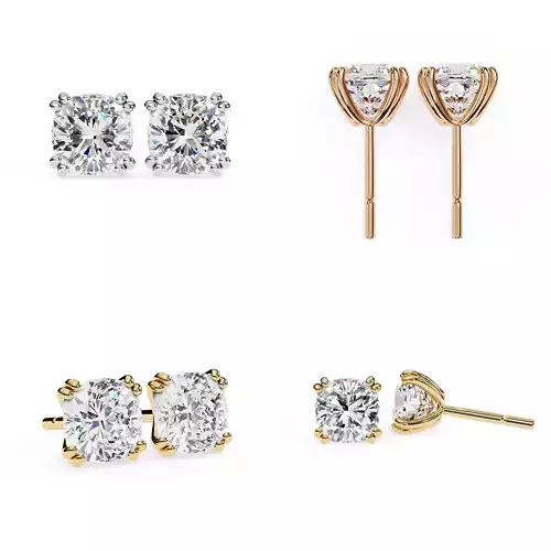 Cushion Solitaire Stud Earrings CAD Model 3DM STL