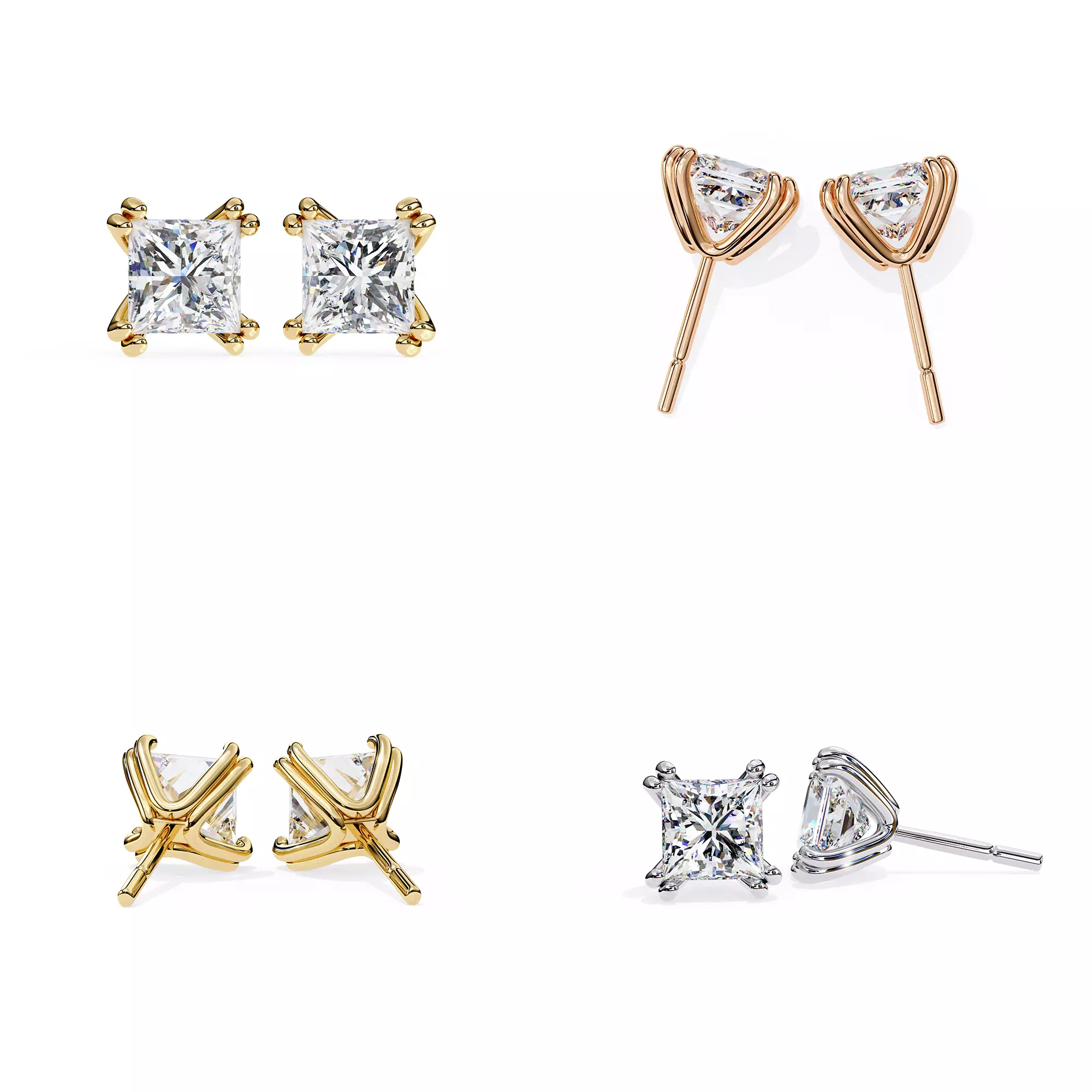 Princess and Trillion Solitaire Stud Earrings Set 3DM STL 3D print model