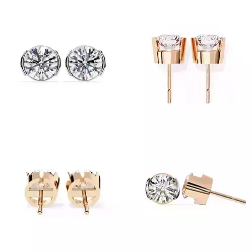 Round Solitaire Modern Stud Earrings Set 3DM STL