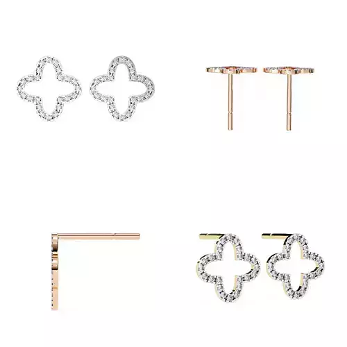 Clover Outline Diamond Stud Earrings 3DM STL