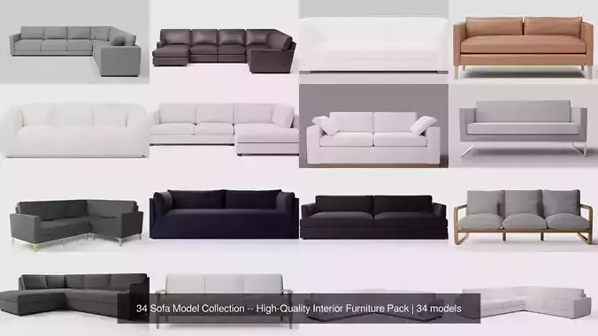 34 Sofa Model Collection -- High-Quality Interior Furniture Pack