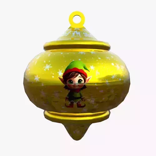 Christmas Elf Ornament Gold Bauble PBR Holiday Decoration Model
