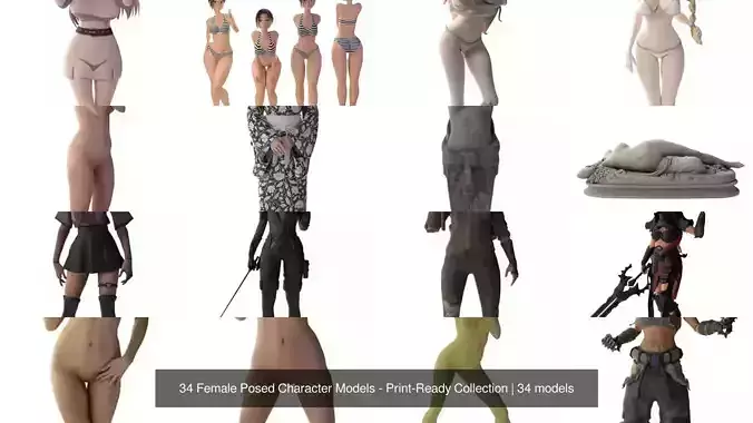 34 Female Posed Character Models - Print-Ready Collection