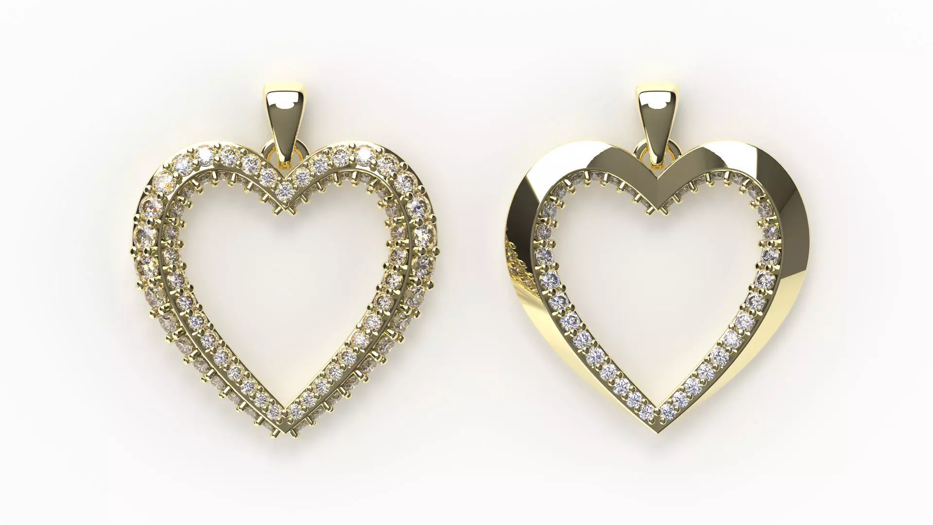 Double Row Pave Heart Pendant 3D Print Model 3D print model