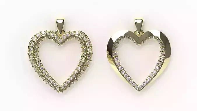 Double Row Pave Heart Pendant 3D Print Model