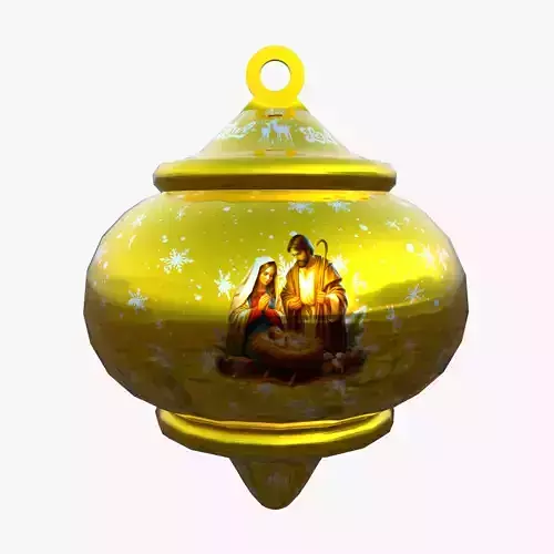 Festive Golden Bauble with Nativity Scene 3D Model PBR  Low Poly