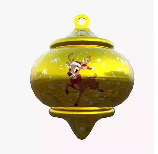 Cute Golden Reindeer Bauble  3D Model PBR  Low Poly