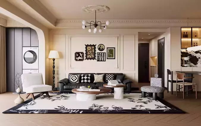 French Eclectic Vintage Living Room  3D model 