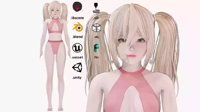 Bikini clothes 0026 - Rig -Unreal - Unity - Blender - Animated