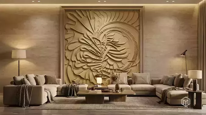 modern panel wall decor set relief stl mural CNC 291