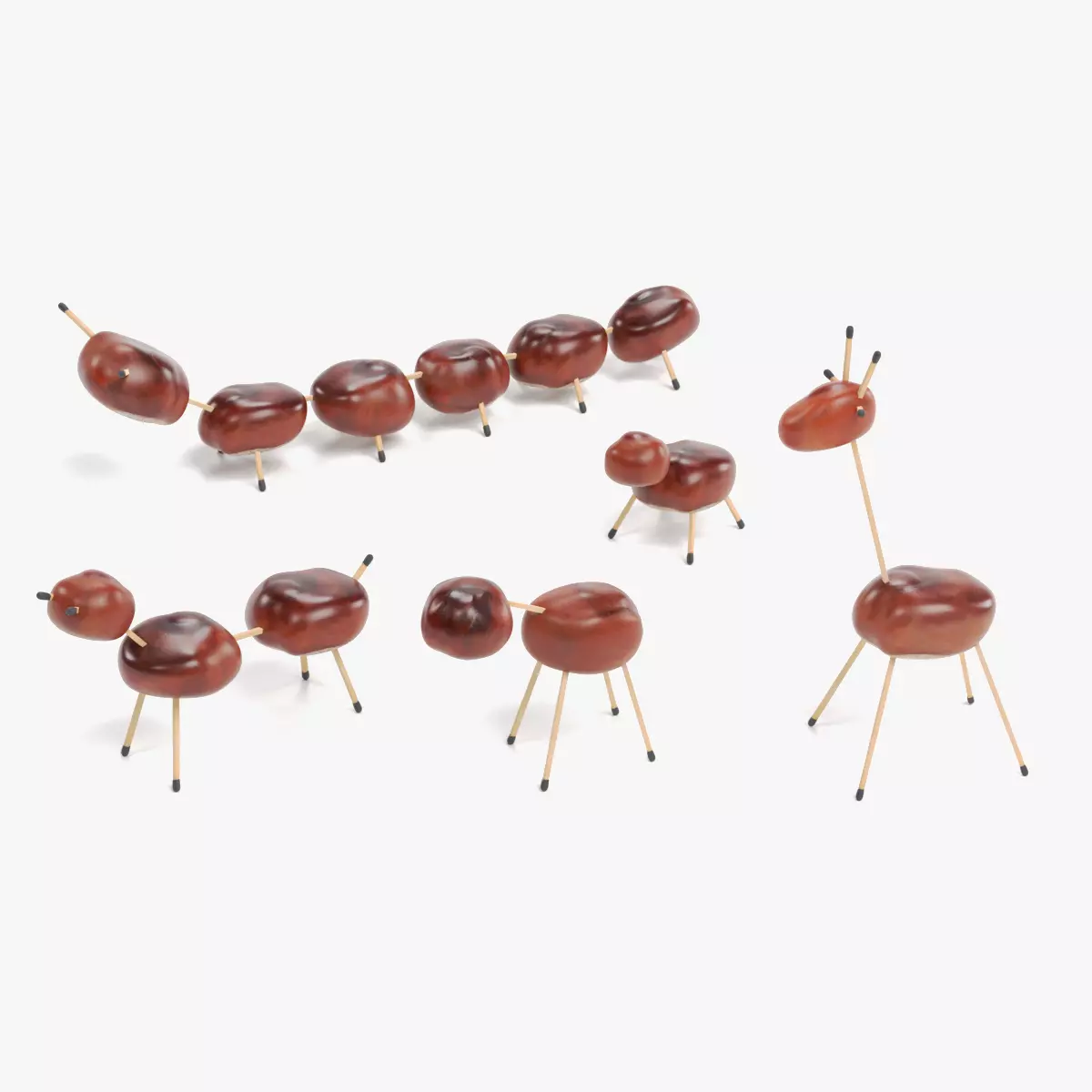 Chestnut Animals - Traditional Autumn Craft Decoration 3D model