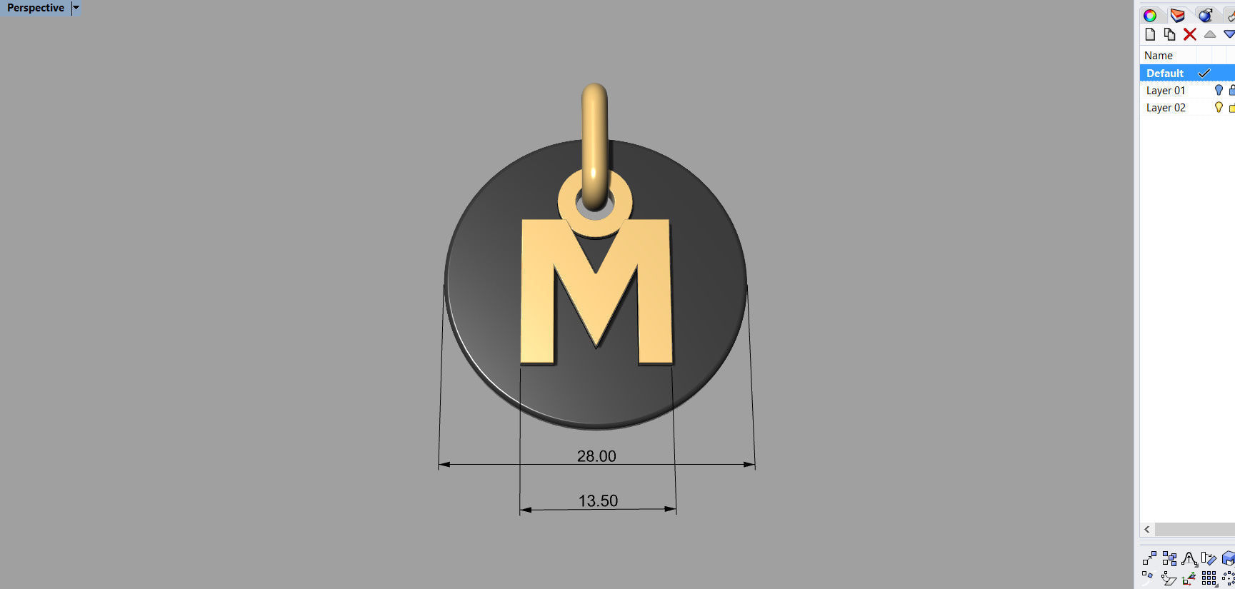 M Pendant letter in gold and silver 3D print model_9