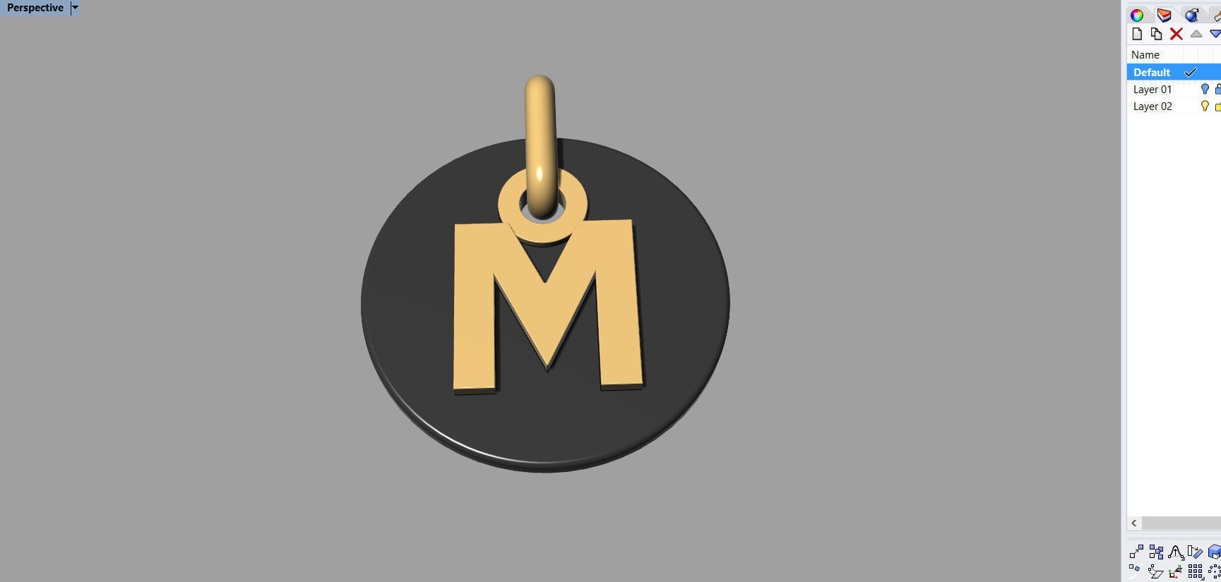 M Pendant letter in gold and silver 3D print model_7