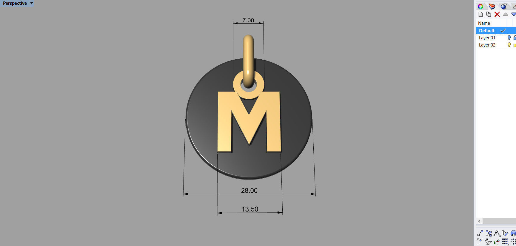 M Pendant letter in gold and silver 3D print model_10