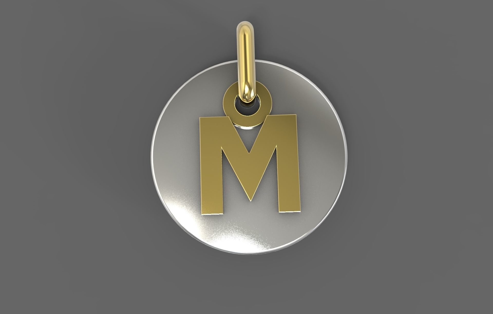 M Pendant letter in gold and silver 3D print model_3