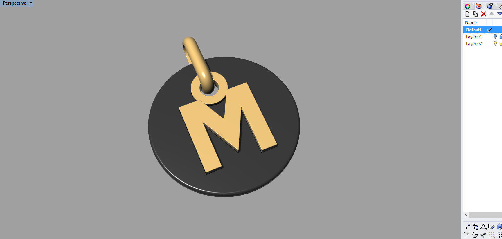 M Pendant letter in gold and silver 3D print model_6