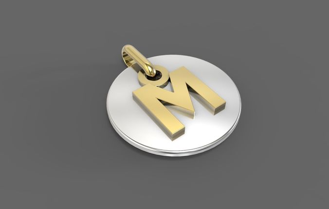 M Pendant letter in gold and silver 3D print model
