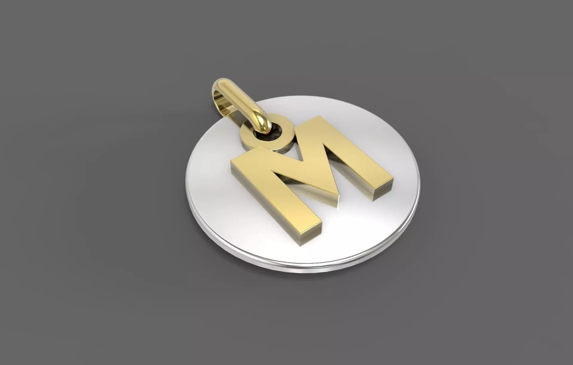 M Pendant letter in gold and silver 3D print model_0