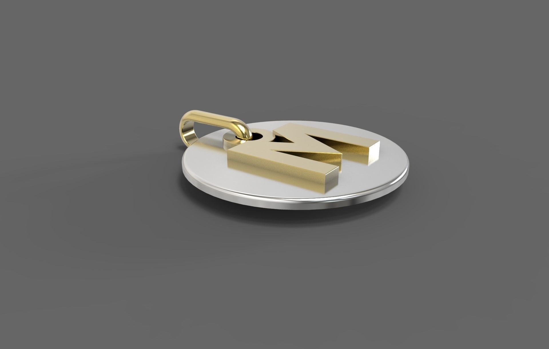 M Pendant letter in gold and silver 3D print model_1