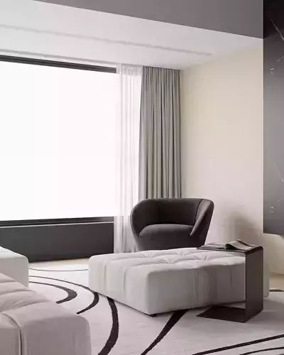 Modern minimalist living room 3D model 3