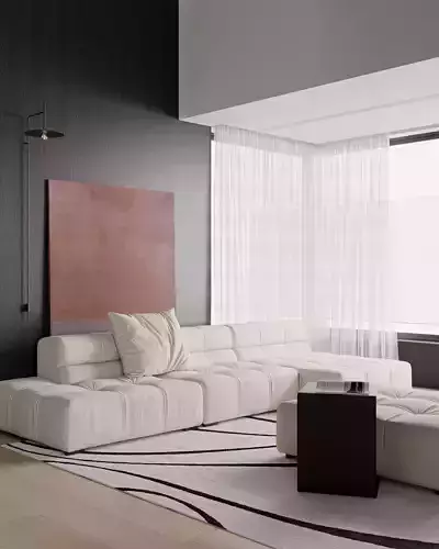 Modern minimalist living room 3D model 2