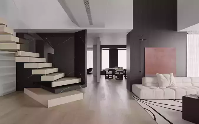 Modern minimalist living room 3D model 5