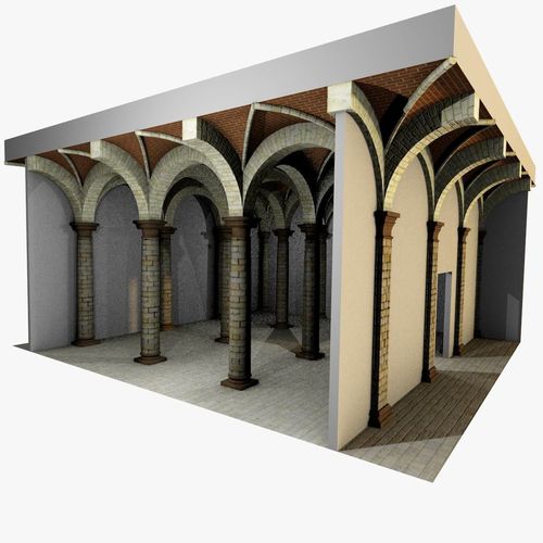 Vaulting 3-2  Romanic  500cm spaced  thin arches and thick curbs Low-poly 3D model
