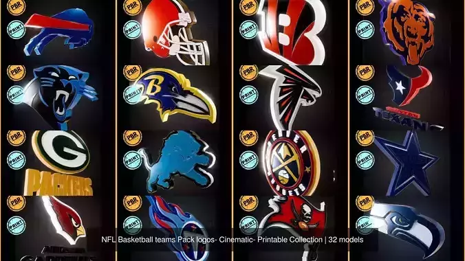 NFL Basketball teams Pack logos- Cinematic- Printable Collection